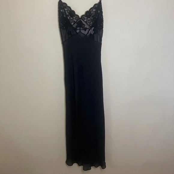 Vintage Y2K Victorias Secret Black Silk Sip Dress Small - Picture 2 of 6